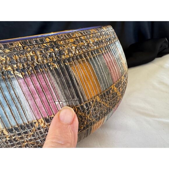 ITALIAN ART POTTERY LARGE BOWL ALDO LONDI BITOSSI "SETA" CERAMIC ITALY MCM GOLD - Picture 5 of 12